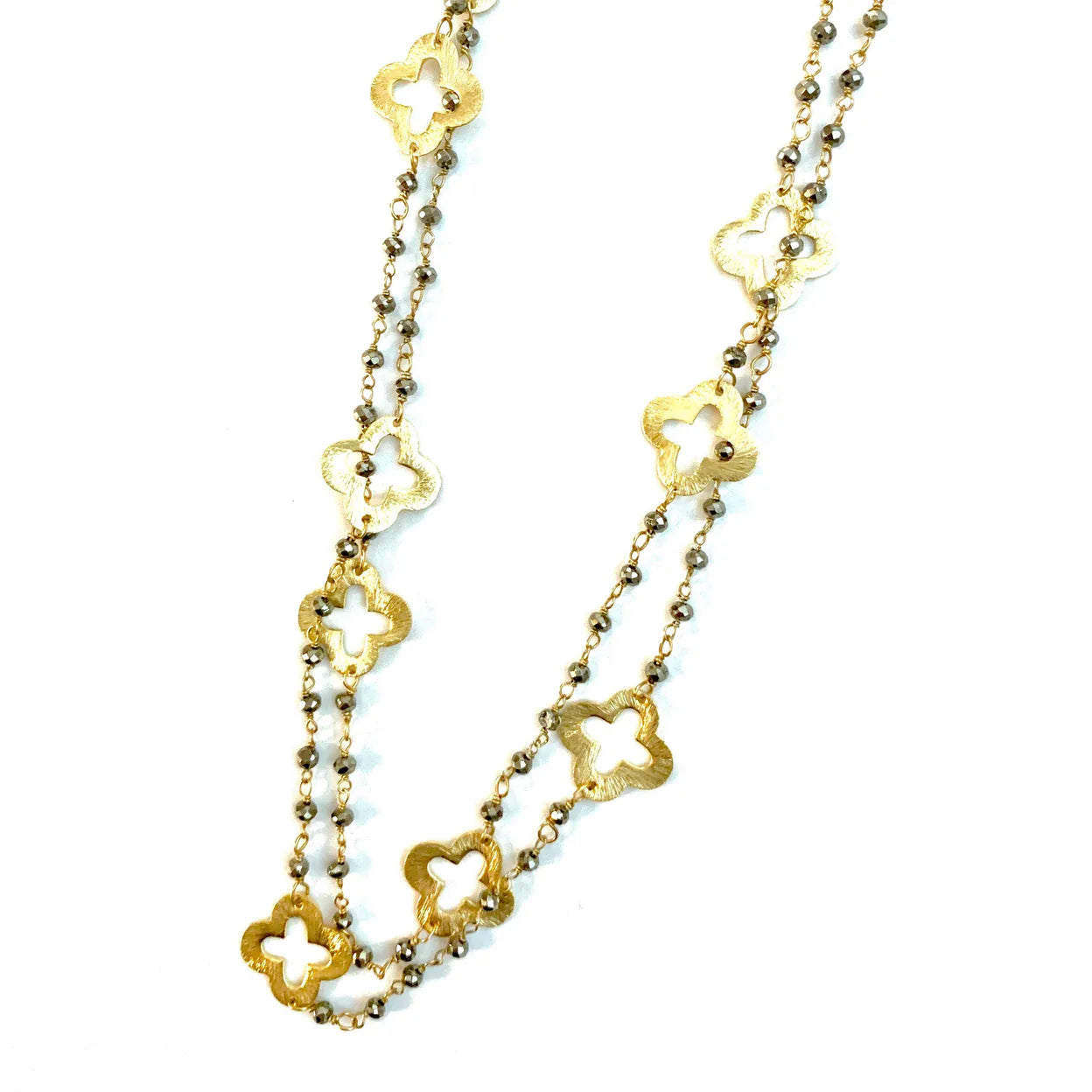 Erin Gray Gold Clover Petite Pyrite Long Necklace