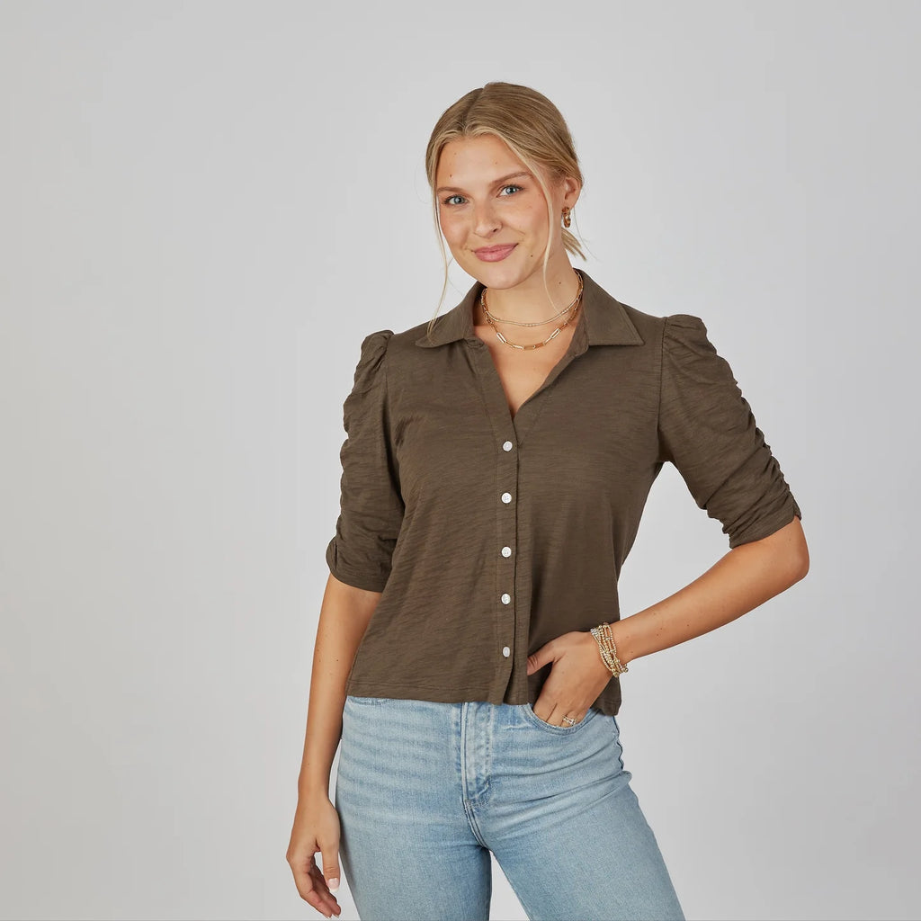 Grace Button-Up Elbow-Length Tee