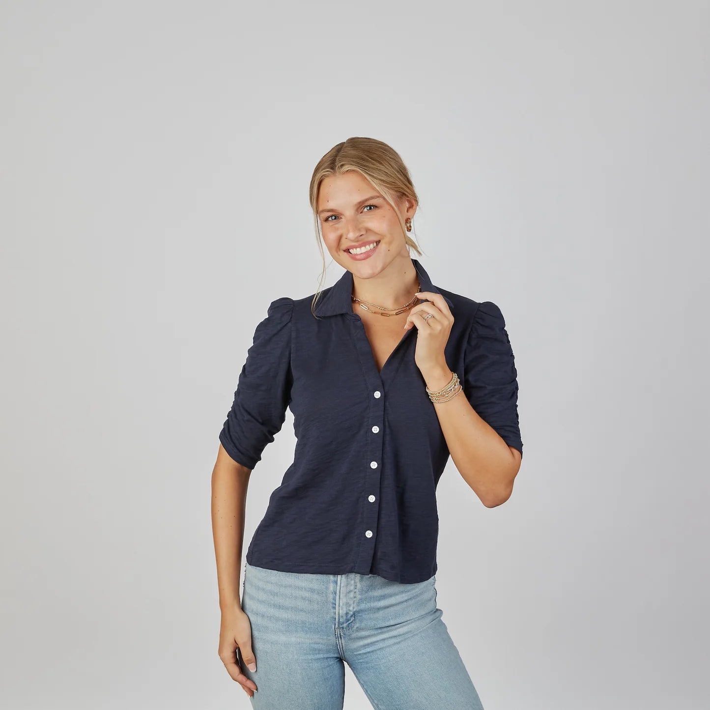 Grace Button-Up Elbow-Length Tee