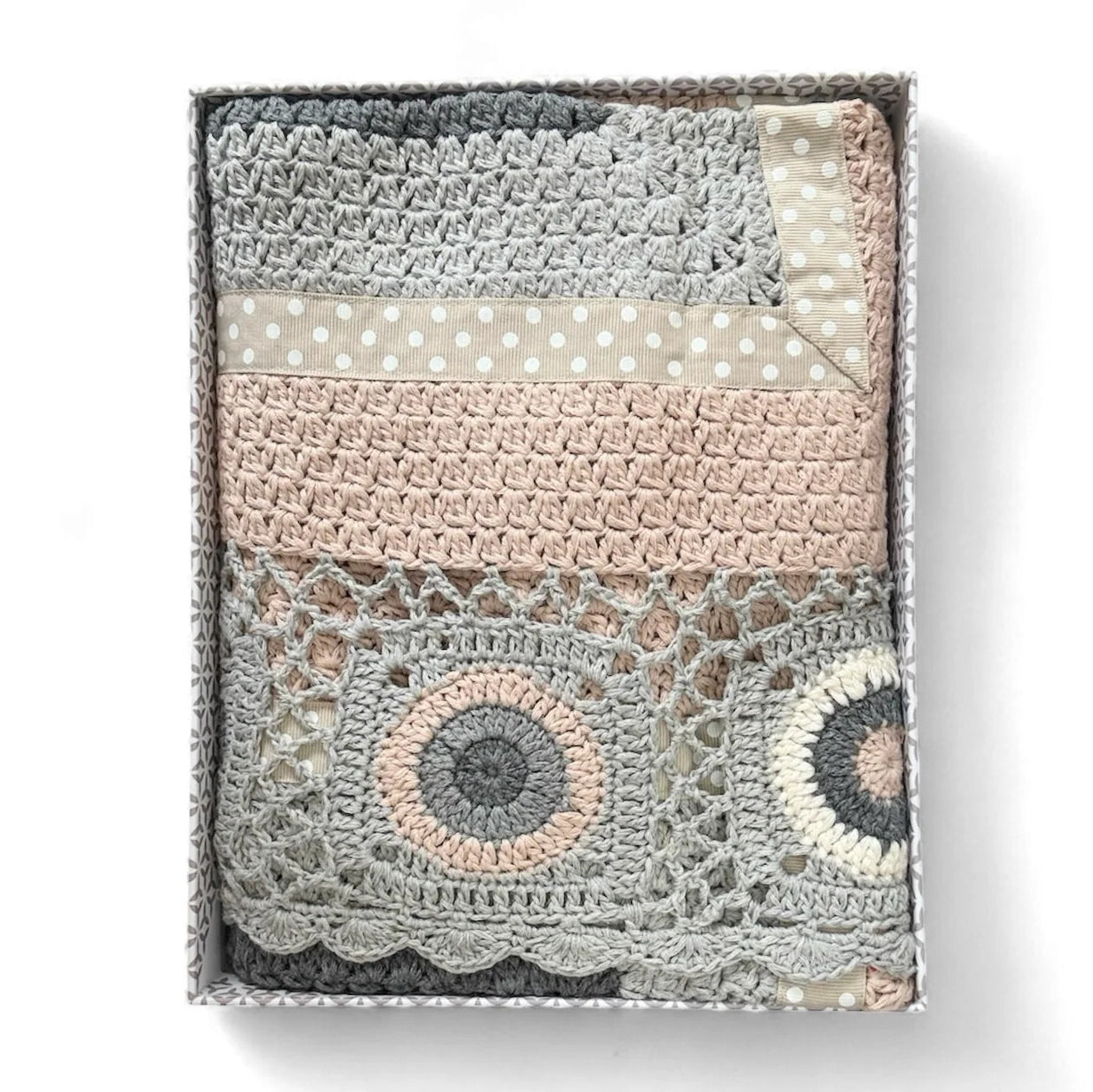 Grey and Cream Hand Crochet Blanket