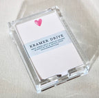 Kramer Drive Heart Watercolor Note Stack with acrylic holder containing 100 blank note sheets and pink heart design
