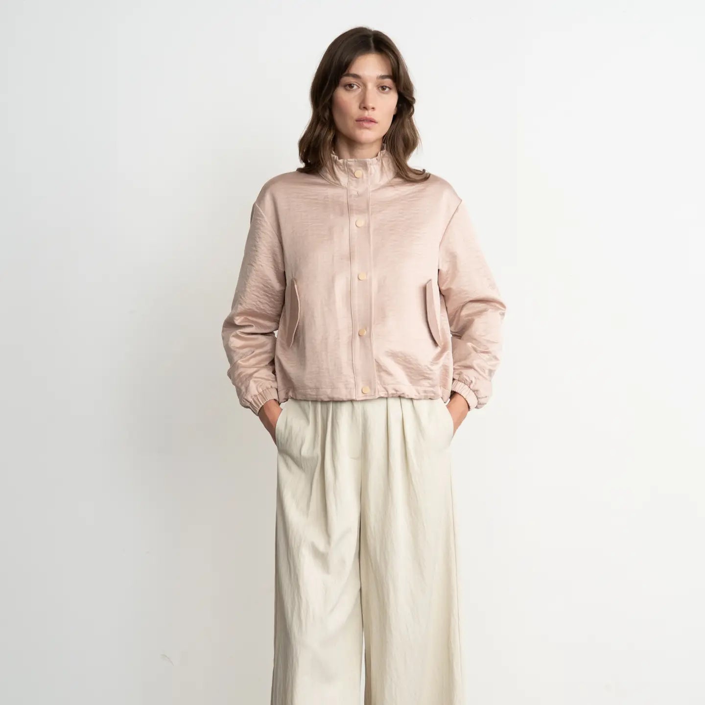 Lightweight Snap-Front Jacket with High Collar