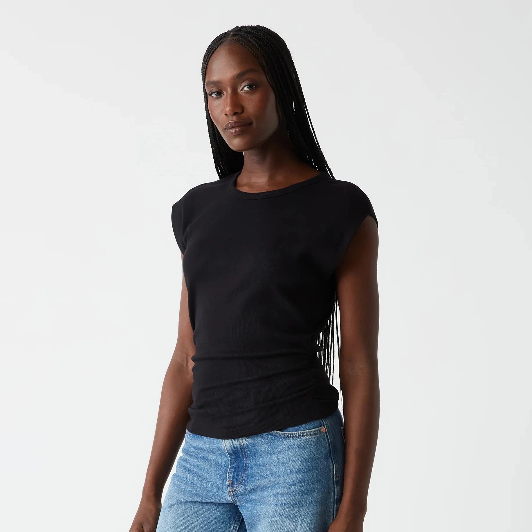 Michael Stars Joni Crew Neck Power Shoulder Top