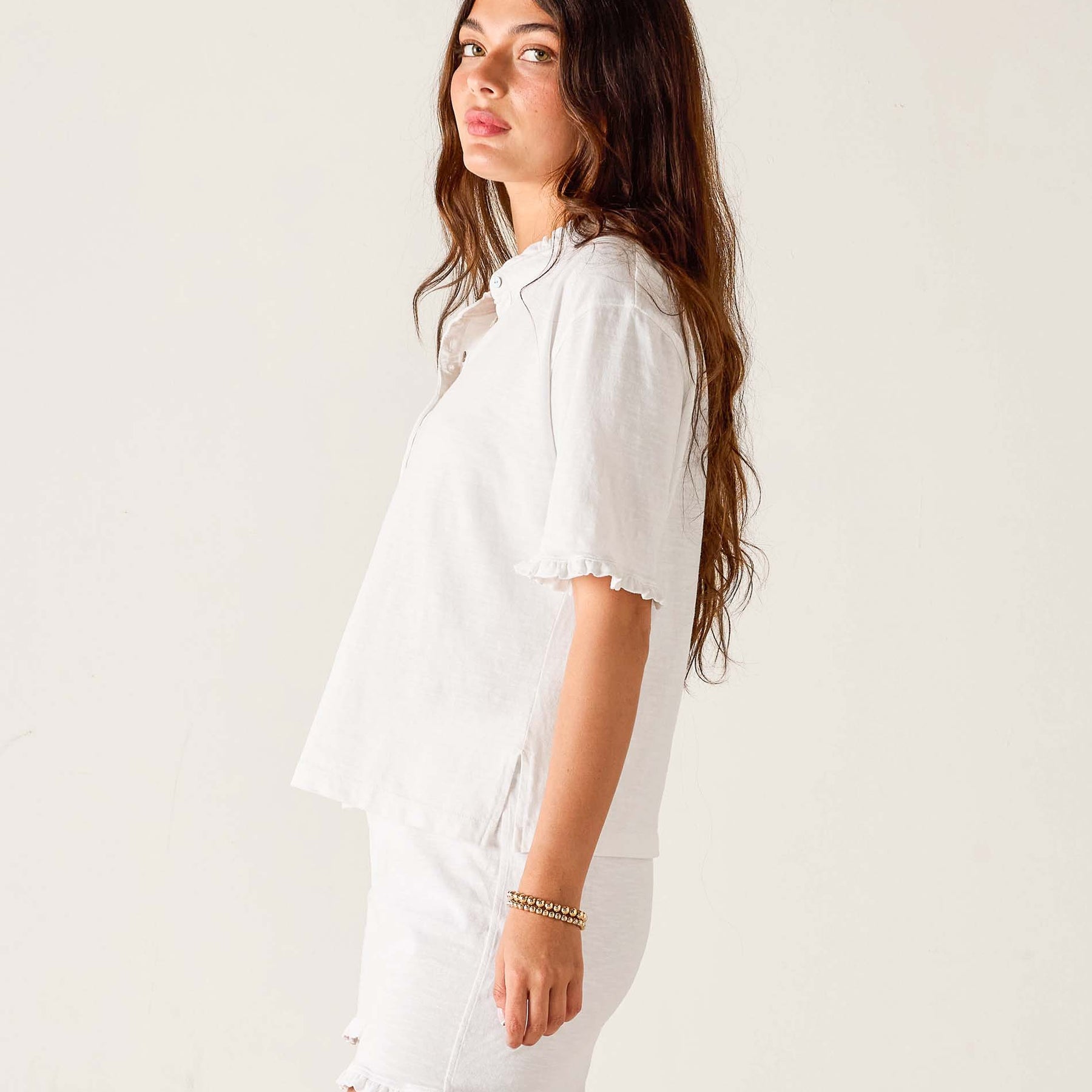 Josephine Ruffle Henley Tee