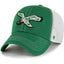 Green and white '47 Brand Philadelphia Eagles trucker cap with embroidered flying eagle logo and mesh back panel
