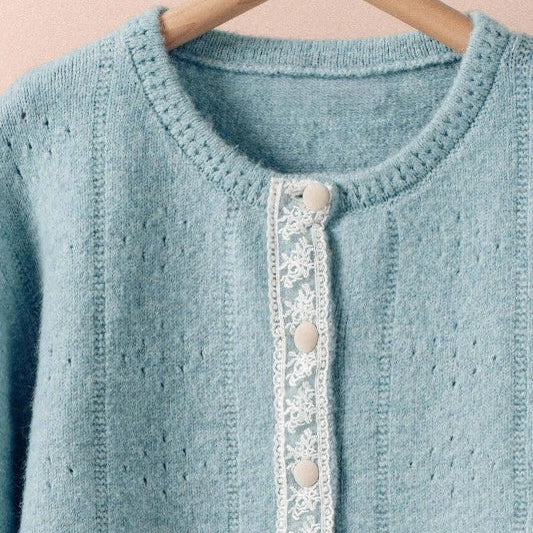 Lace Trim Wool Blend Cardi
