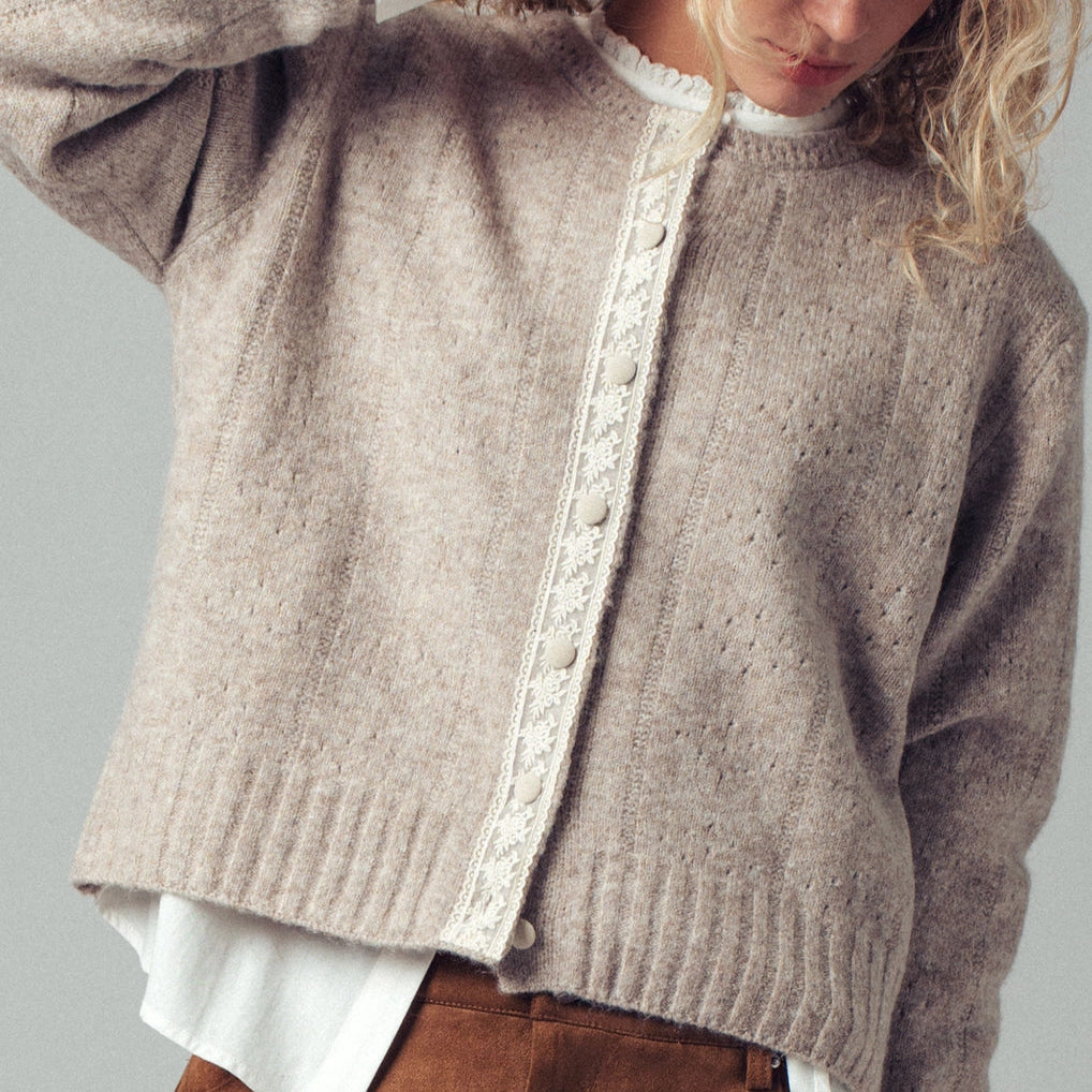 Lace Trim Wool Blend Cardi