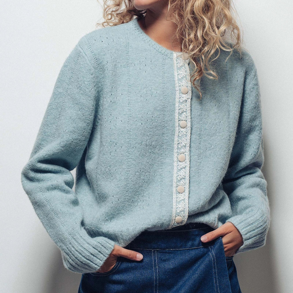 Lace Trim Wool Blend Cardi