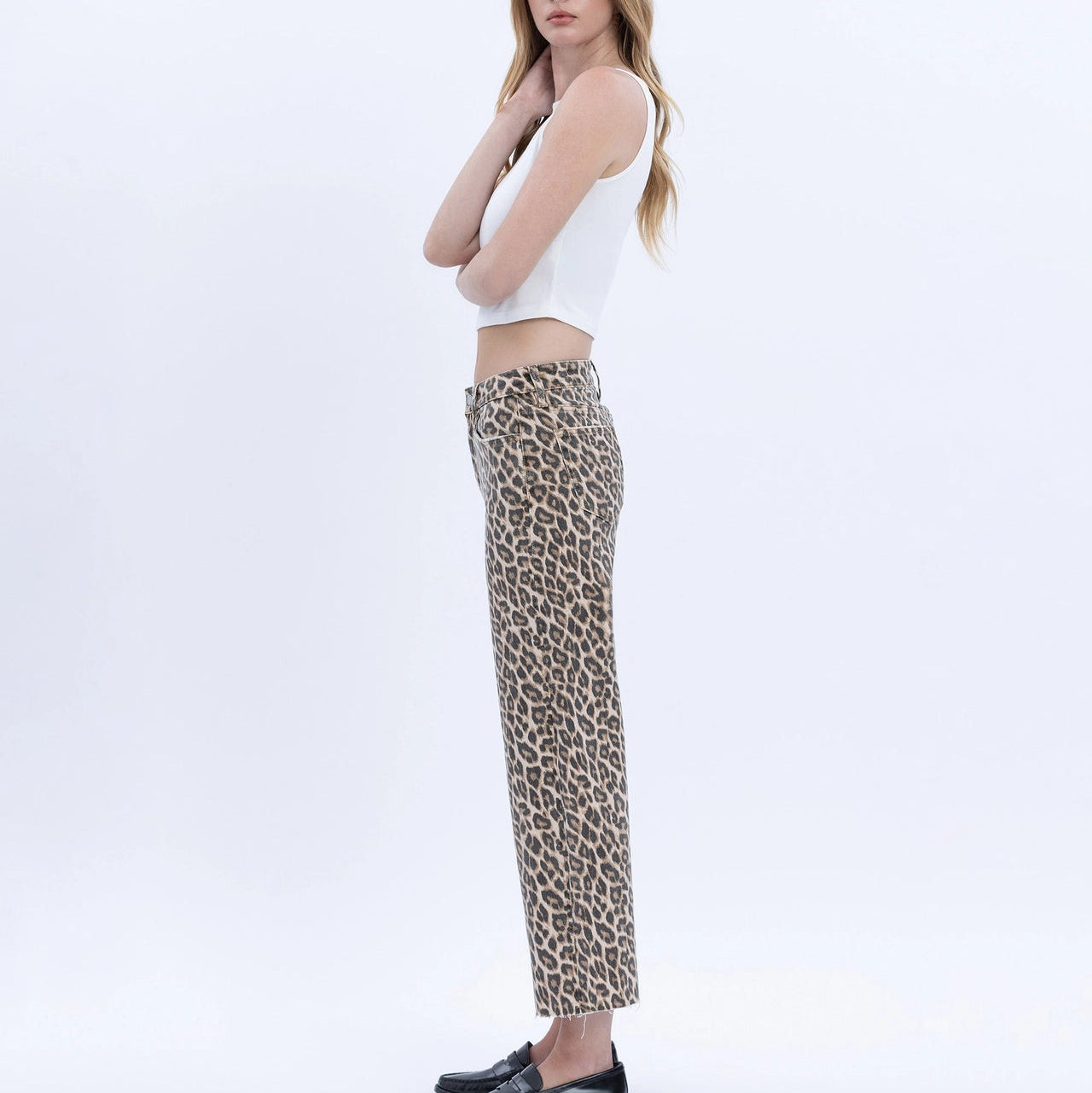 High Rise Crop Wide Leg Leopard Jean