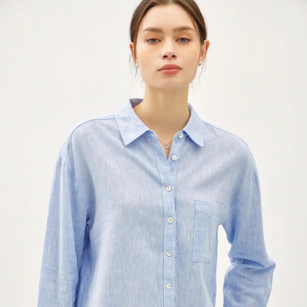 Linen Blend Chambray Button Up