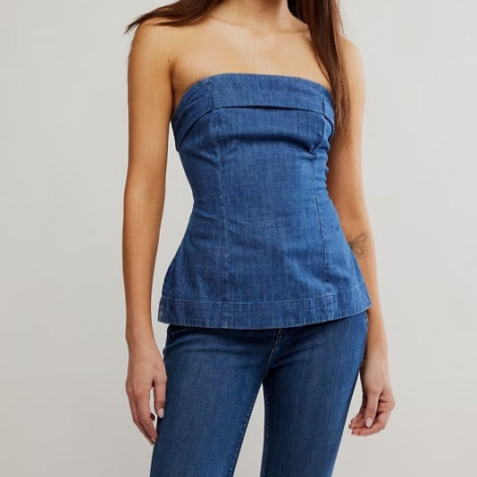 Free People Lora Denim Tube Top