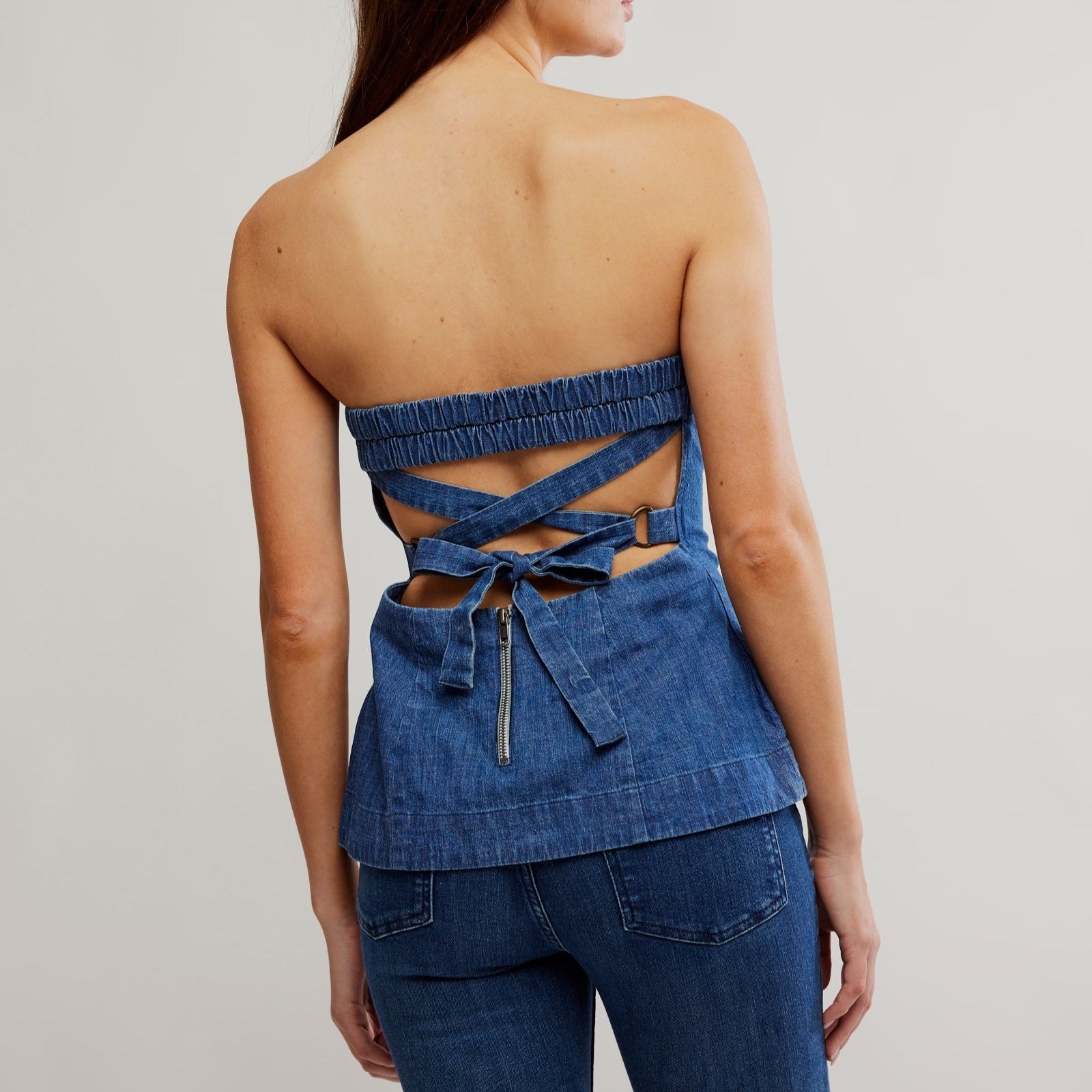 Free People Lora Denim Tube Top