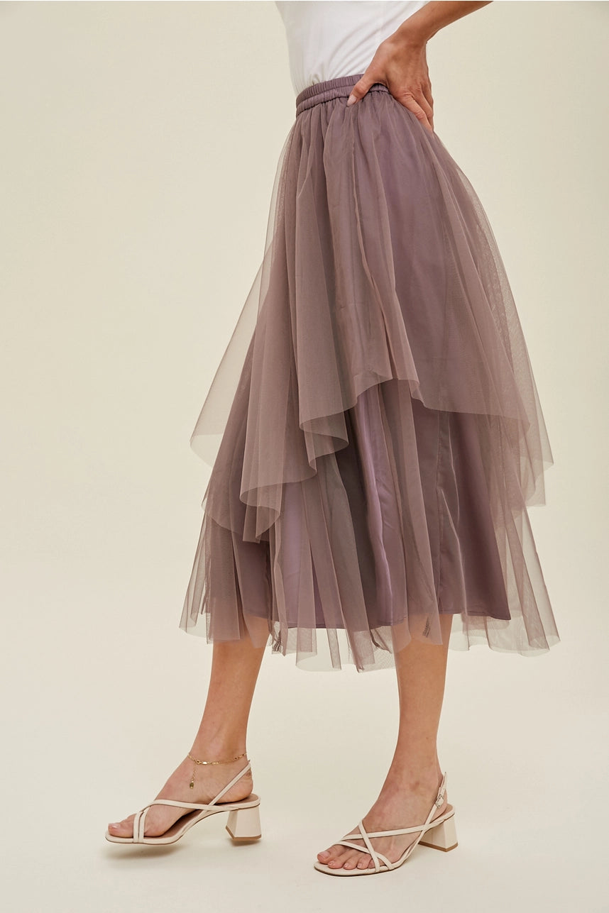 Double Layer Tulle Midi Skirt
