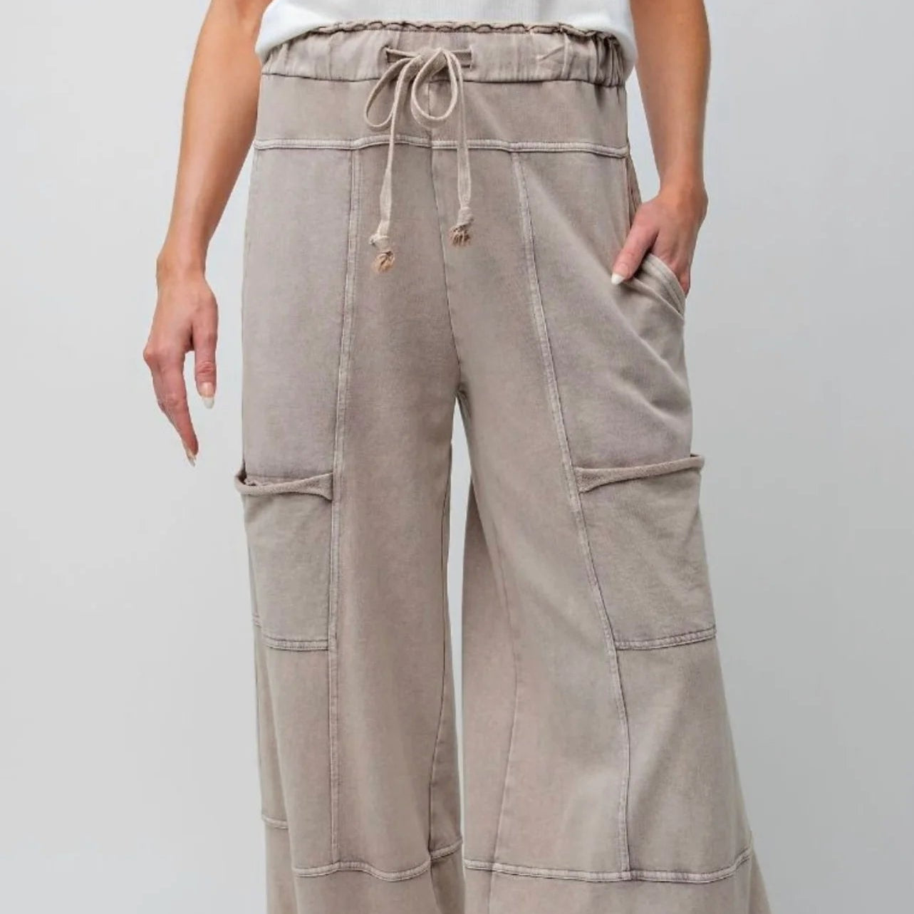 Mineral Wash Terry Knit Wide Leg Pants