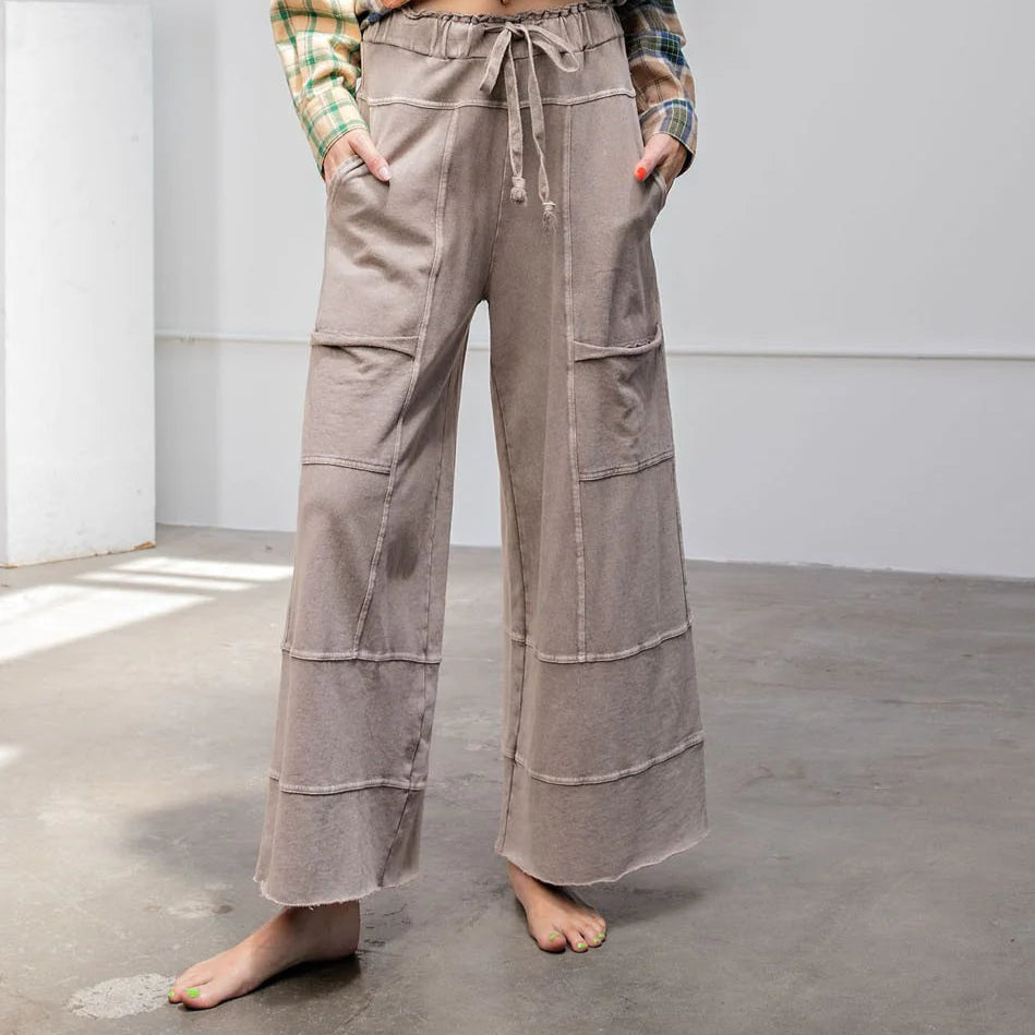 Mineral Wash Terry Knit Wide Leg Pants