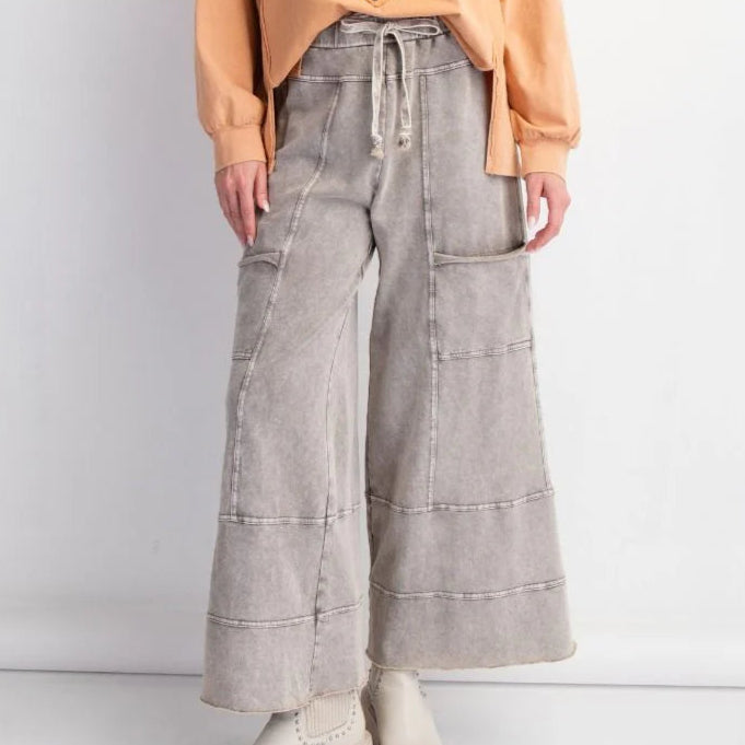 Mineral Wash Terry Knit Wide Leg Pants