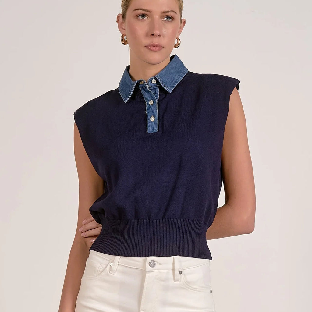 Cap Sleeve Mixed Media Sweater Top