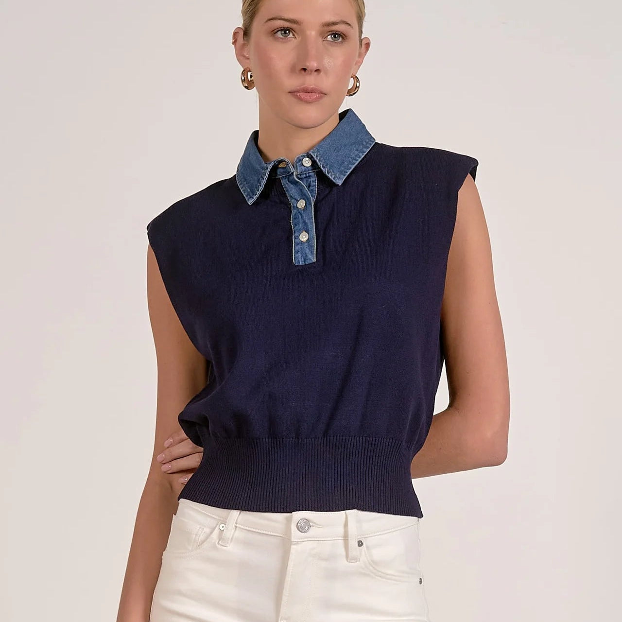 Cap Sleeve Mixed Media Sweater Top