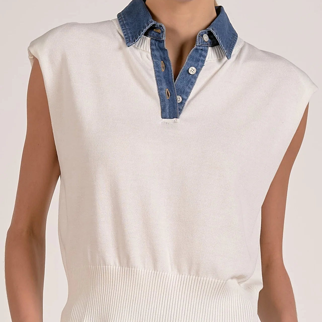 Cap Sleeve Mixed Media Sweater Top