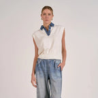 Cap Sleeve Mixed Media Sweater Top