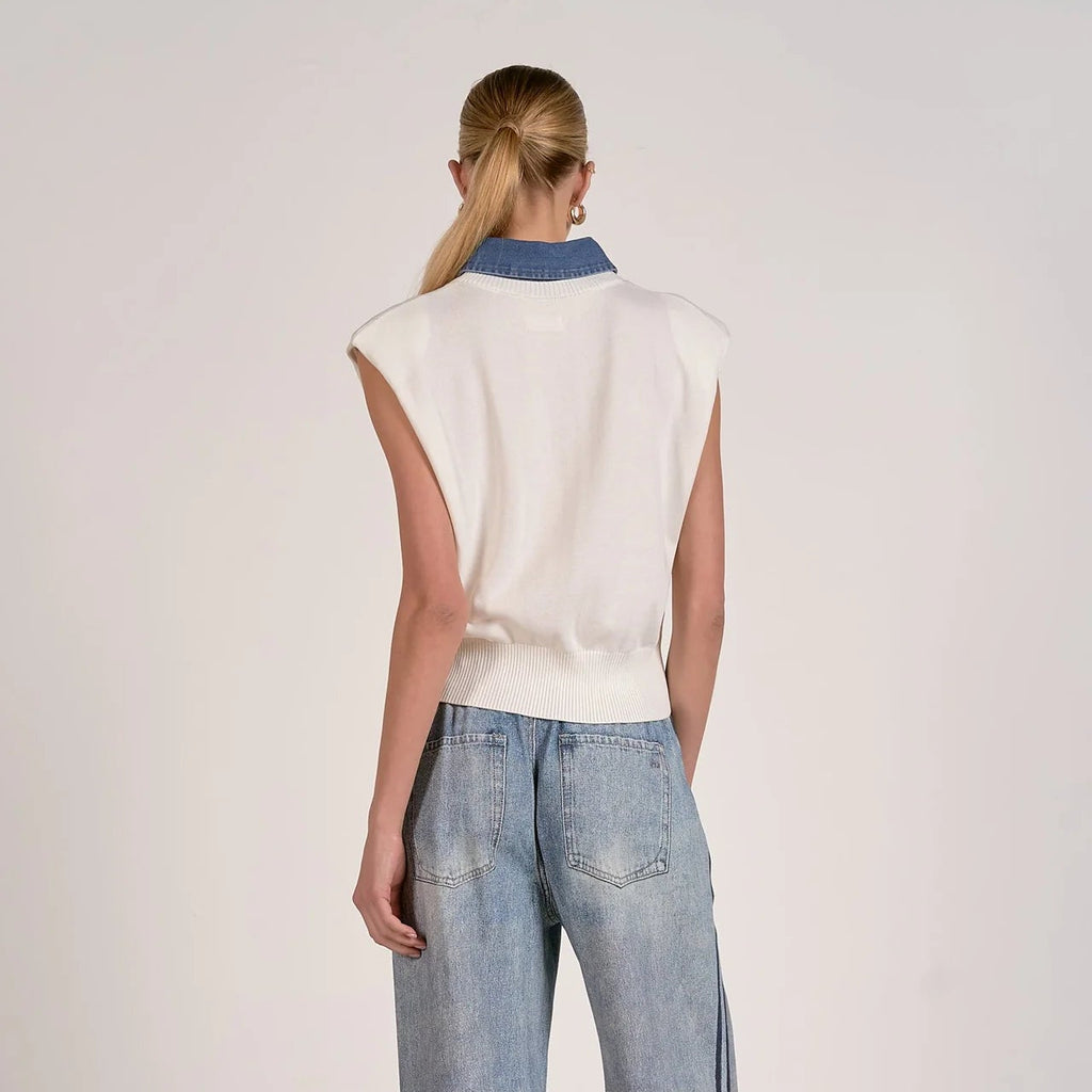 Cap Sleeve Mixed Media Sweater Top