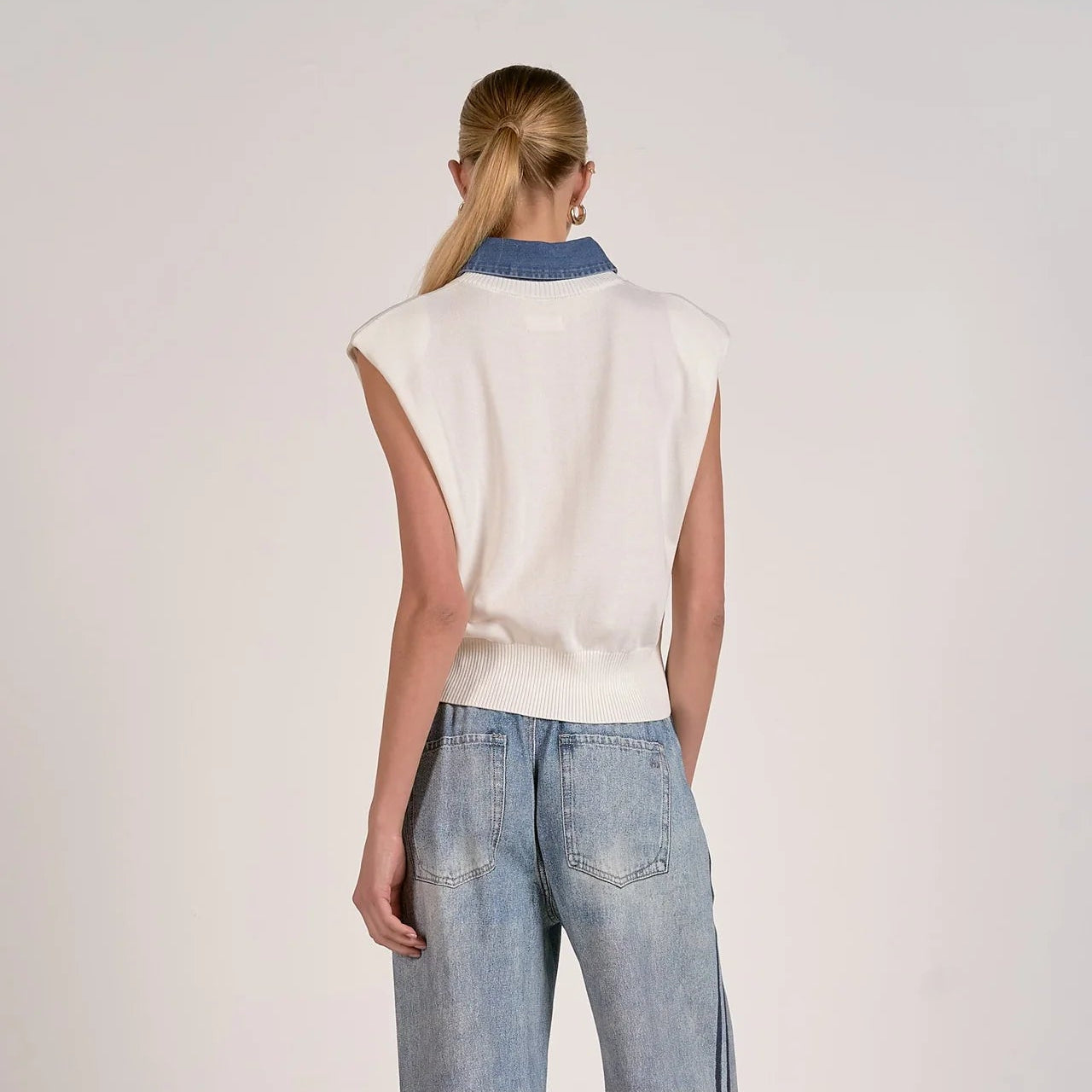 Cap Sleeve Mixed Media Sweater Top