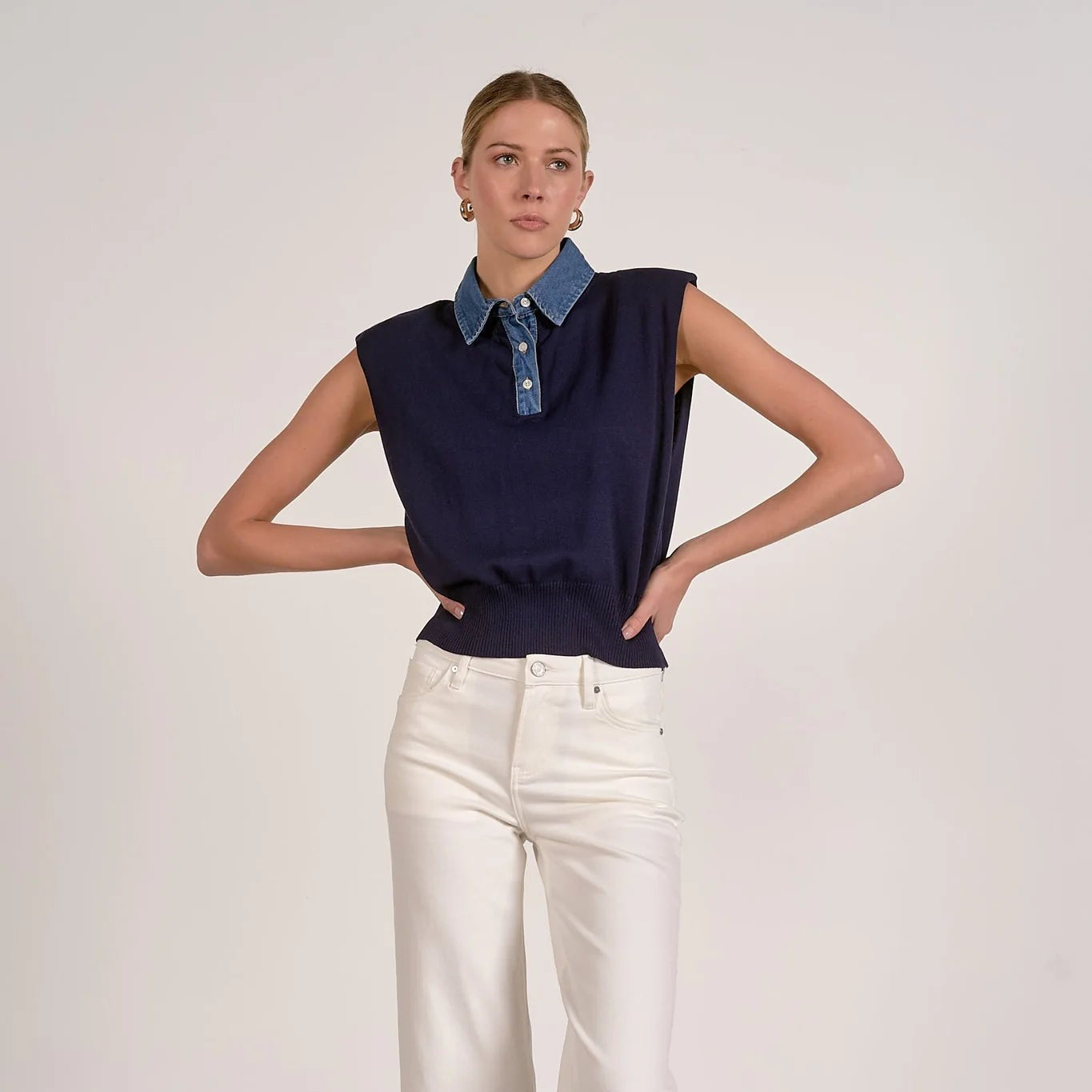 Cap Sleeve Mixed Media Sweater Top