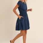 V-Neck Smocked Waist Mini Dress
