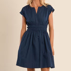V-Neck Smocked Waist Mini Dress