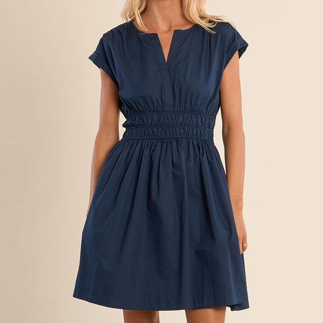 V-Neck Smocked Waist Mini Dress