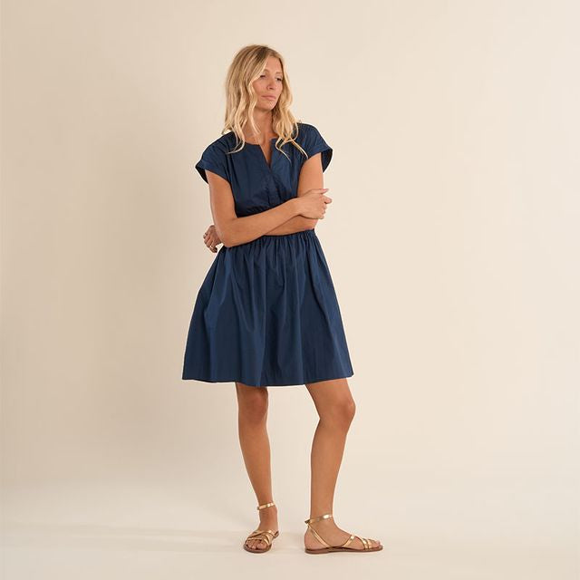 V-Neck Smocked Waist Mini Dress