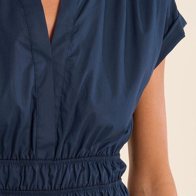 V-Neck Smocked Waist Mini Dress