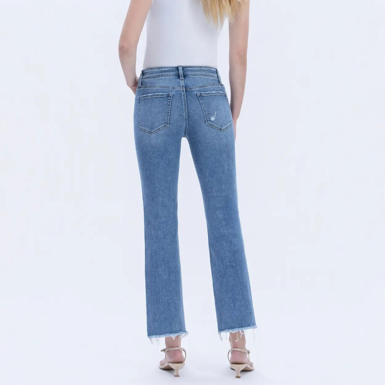 Mid Rise Crop Straight Raw Hem Jeans