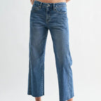 Mid Rise Straight Tummy Tuck Crop Loose Fit Jeans