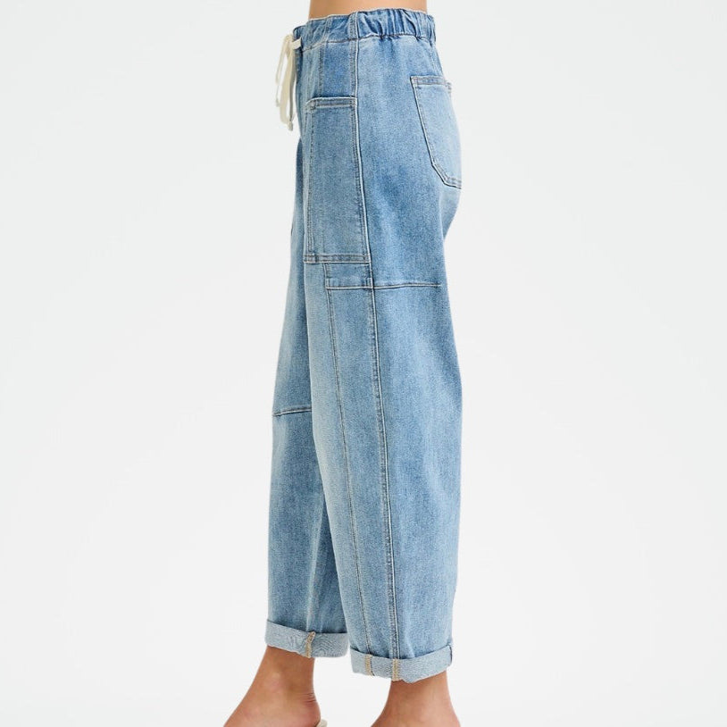 Risen Wide Barrel Cropped Cargo Pocket Pants