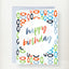 Open Circles Birthday Greeting Card with colorful handwritten happy birthday text centered on white background surrounded by…