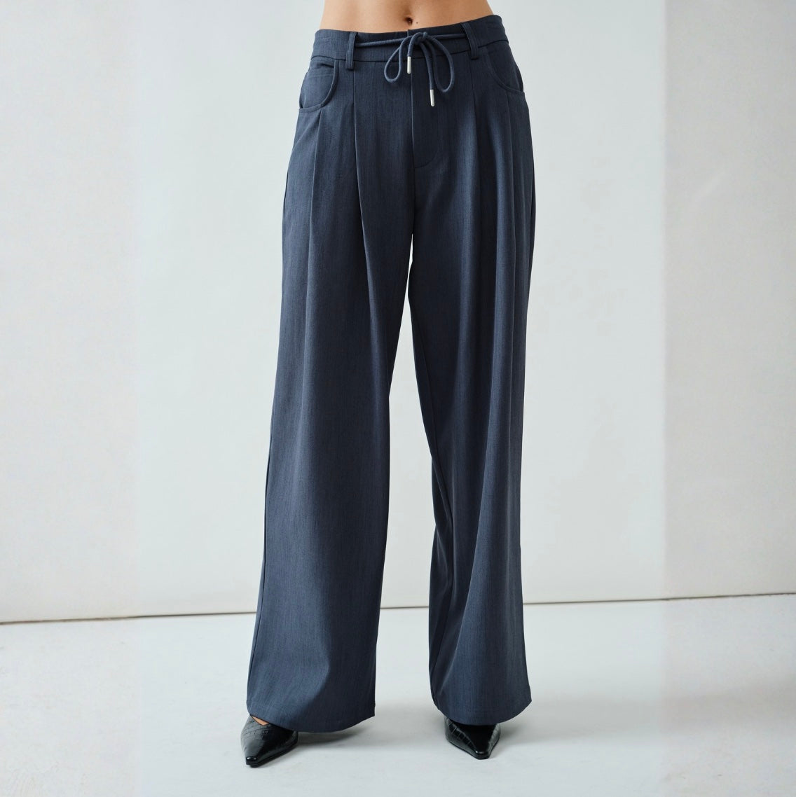 Soft Drape & Drawstring Pleated Wide Pants