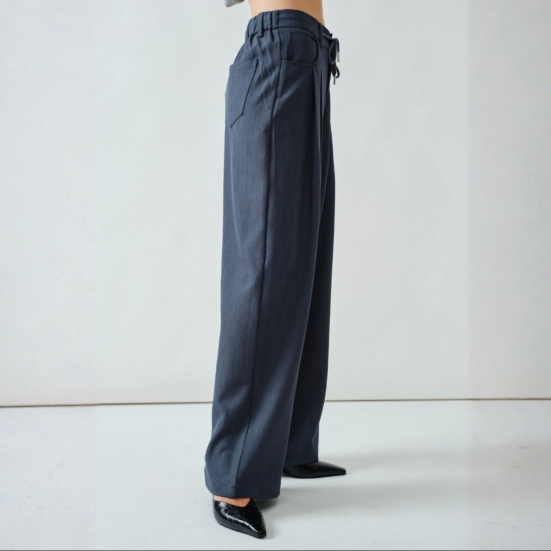 Soft Drape & Drawstring Pleated Wide Pants
