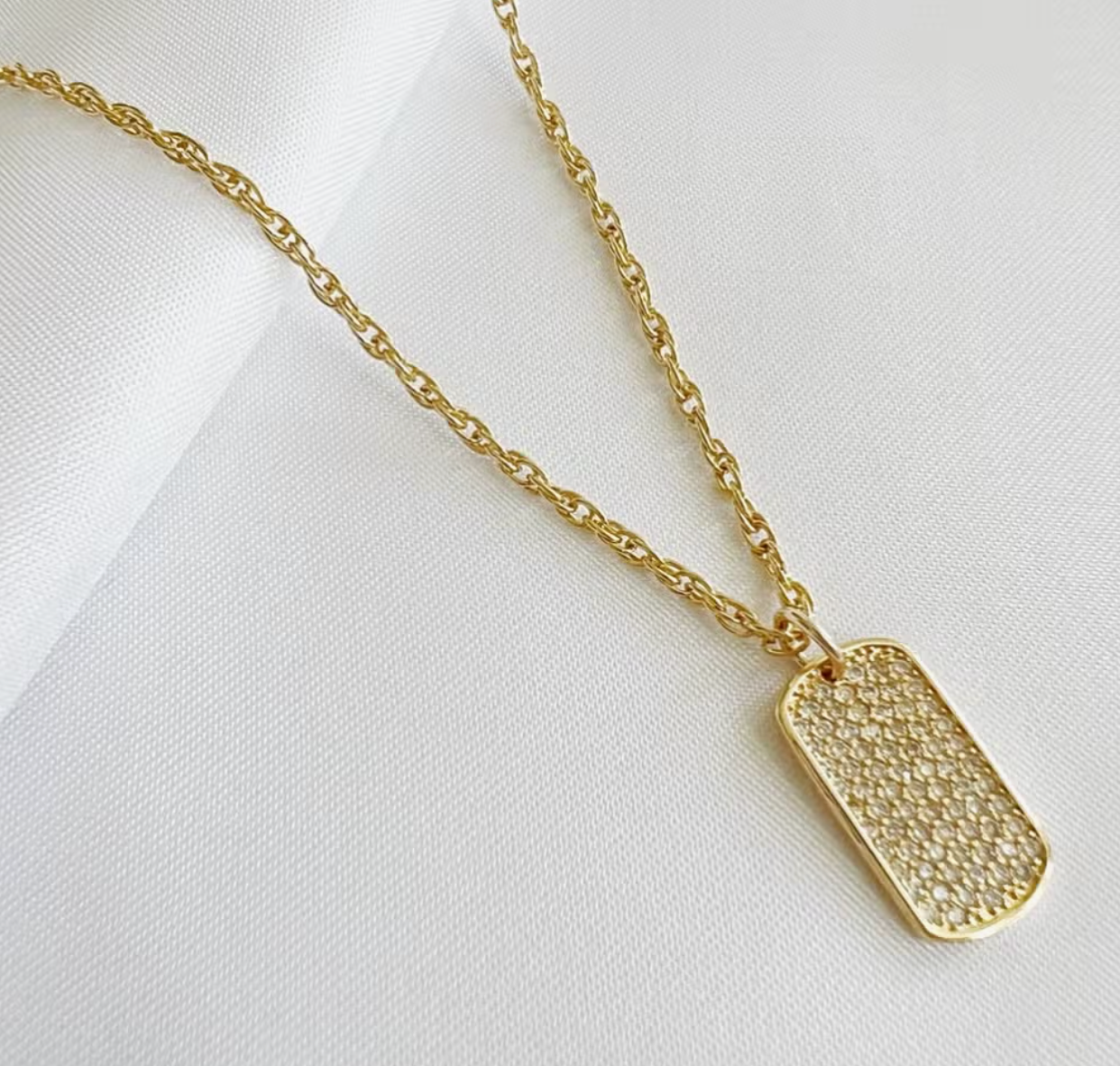 Pave Dog Tag Necklace