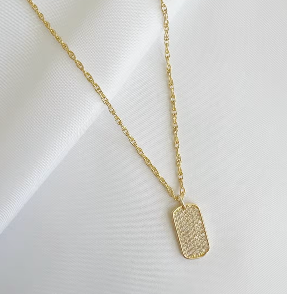 Pave Dog Tag Necklace