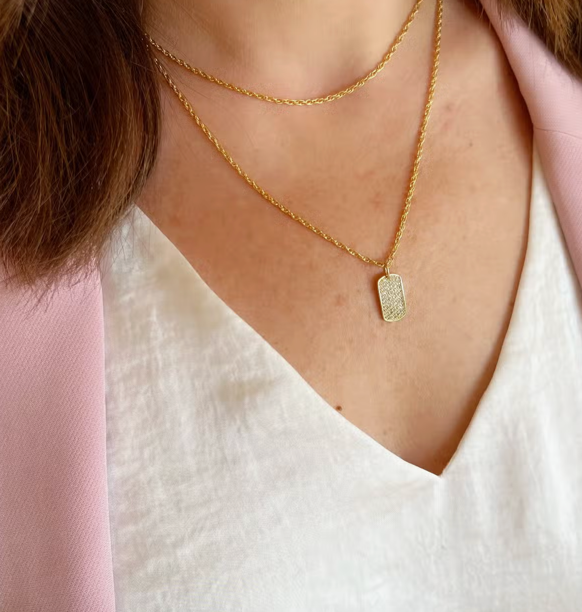 Pave Dog Tag Necklace