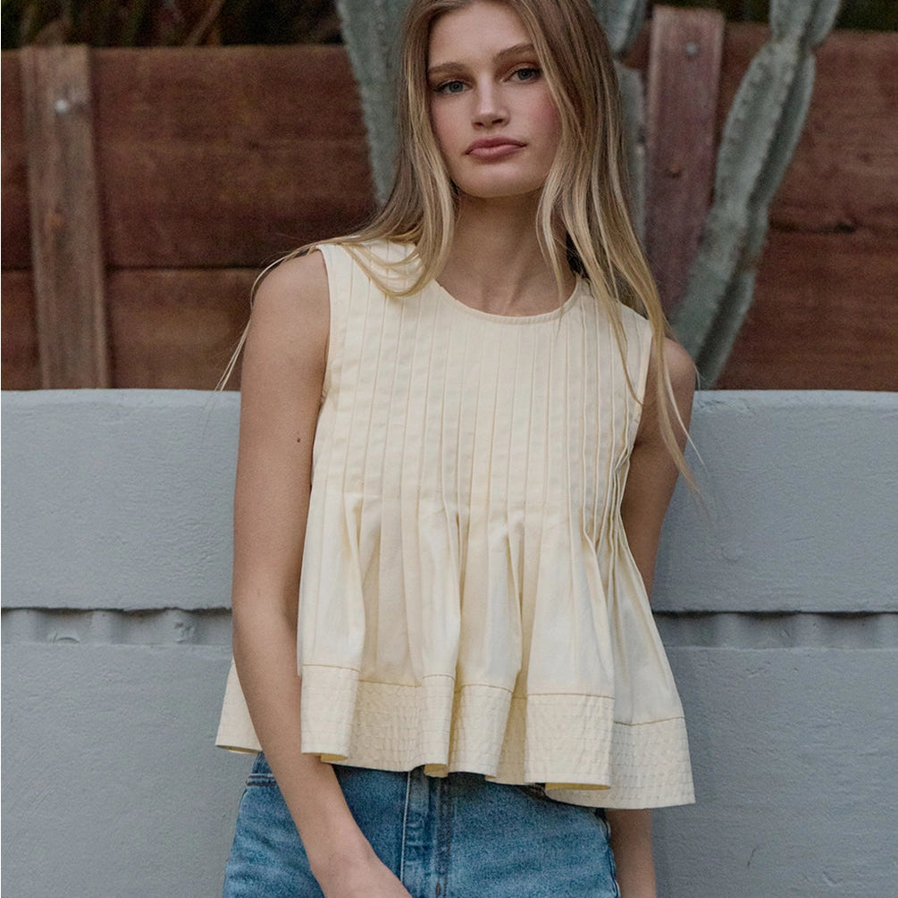 Pleated Flare Peplum Sleeveless Top
