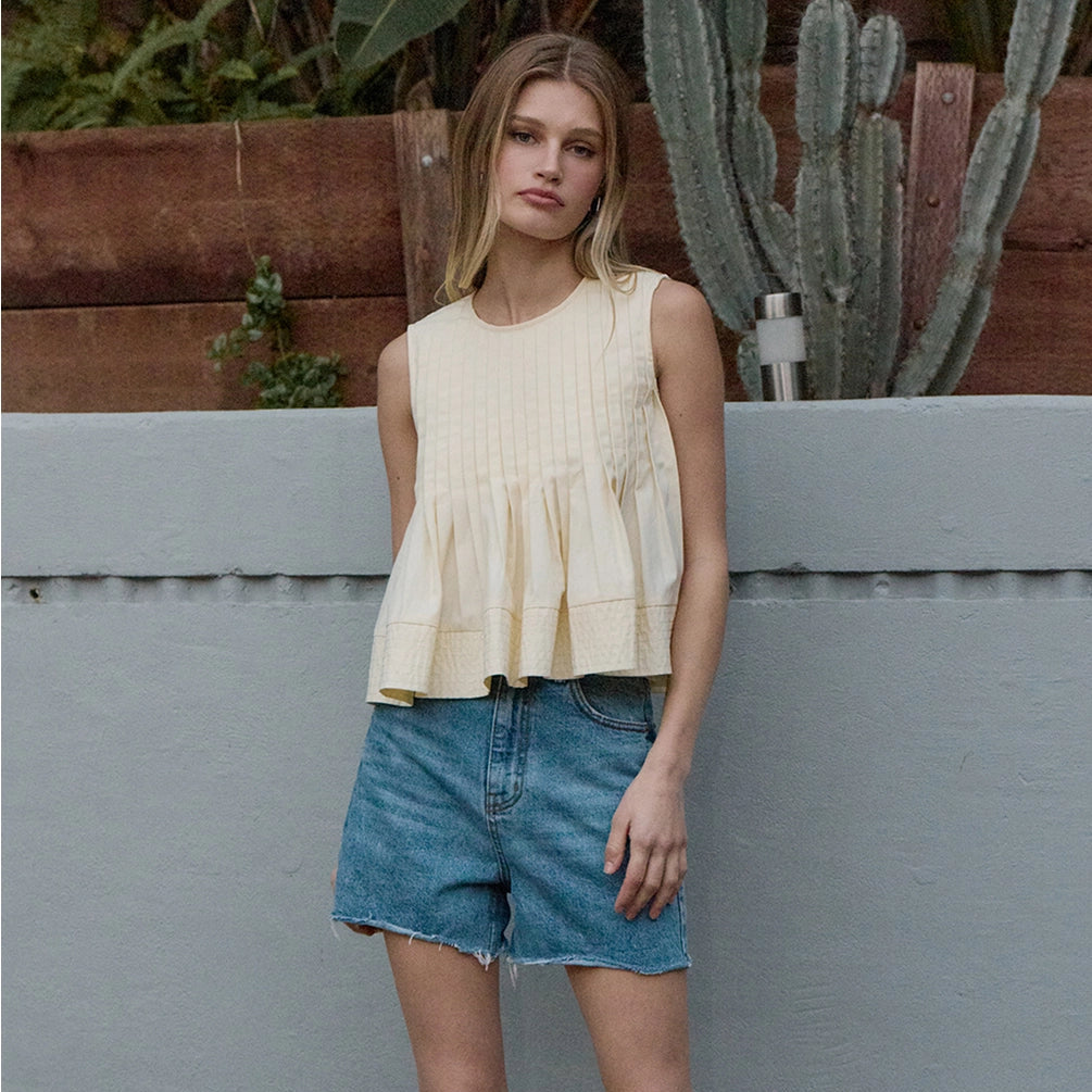 Pleated Flare Peplum Sleeveless Top