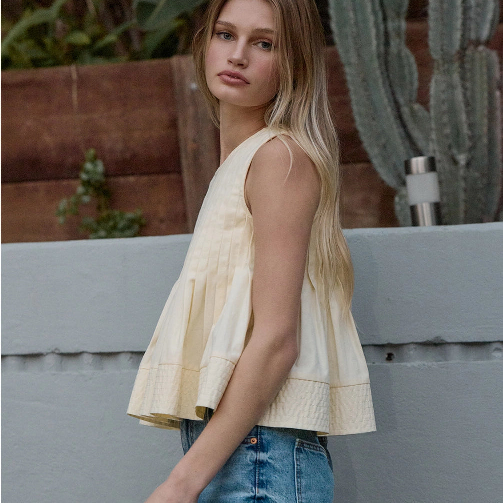 Pleated Flare Peplum Sleeveless Top