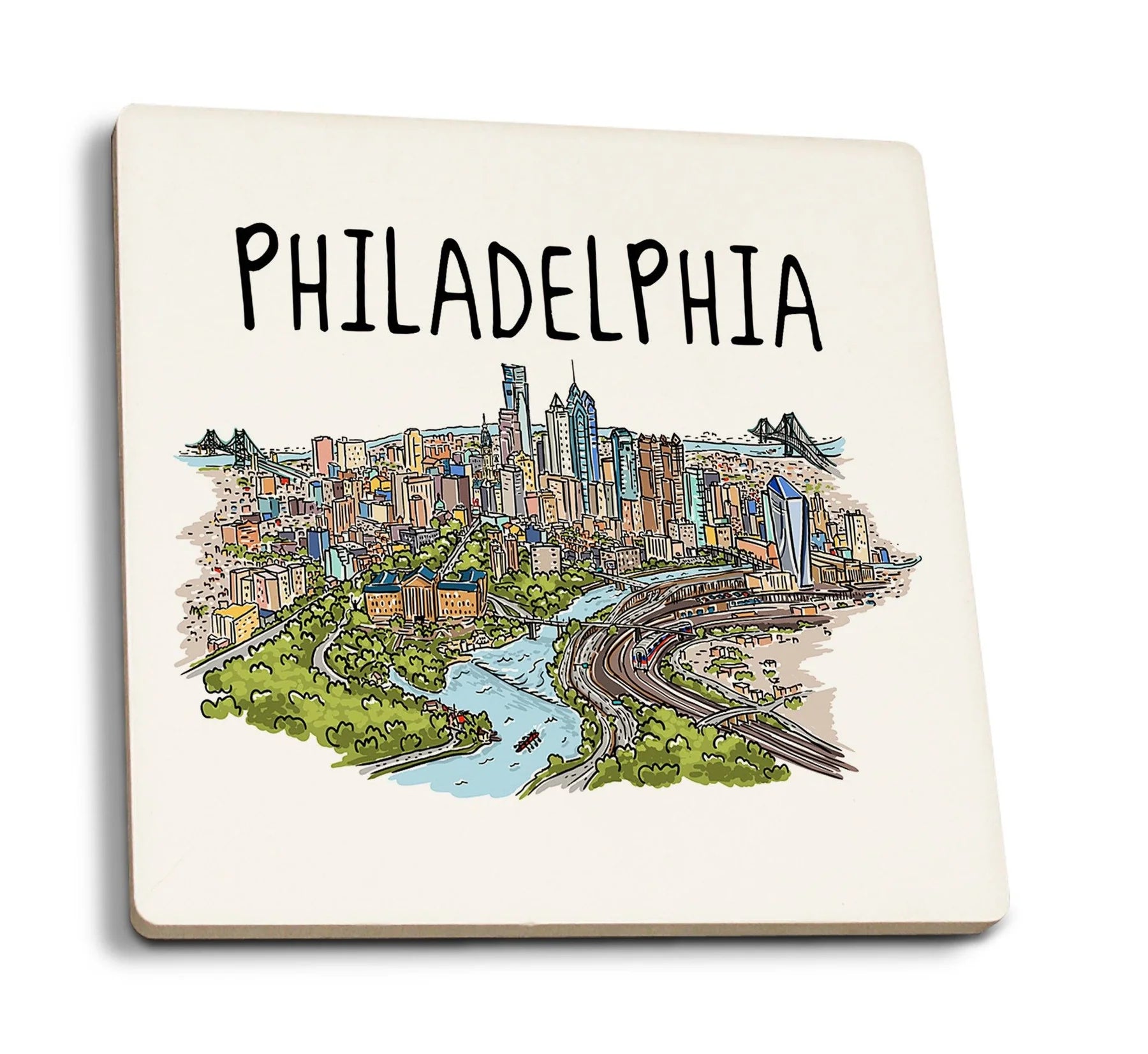 Ceramic Philadelphia Line Drawing Coaster