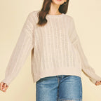 Chevron Pointelle Knit Sweater