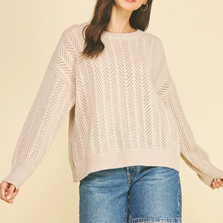 Chevron Pointelle Knit Sweater