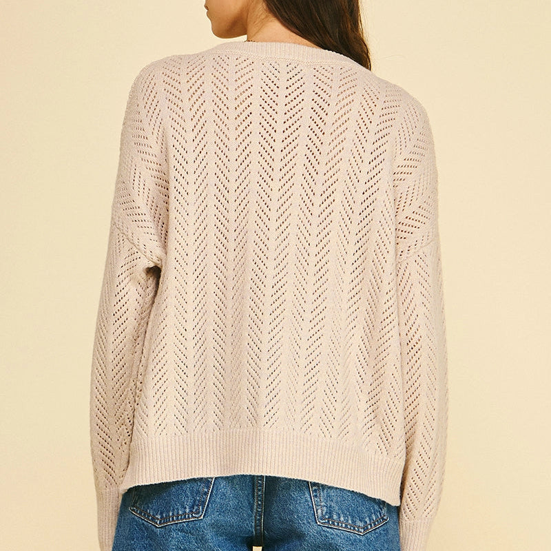 Chevron Pointelle Knit Sweater