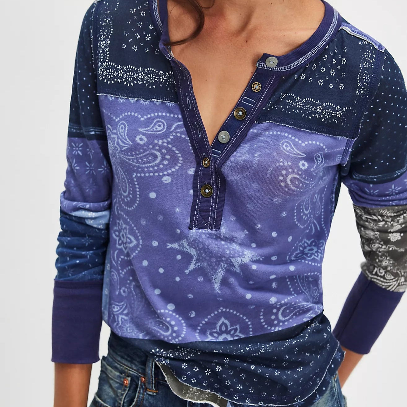 Free People Indie Printed Cuff Long Sleeve