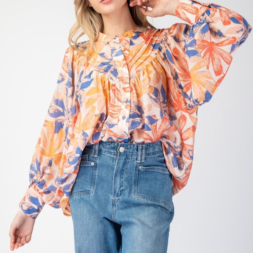 Printed Bubble Sleeve Blouse